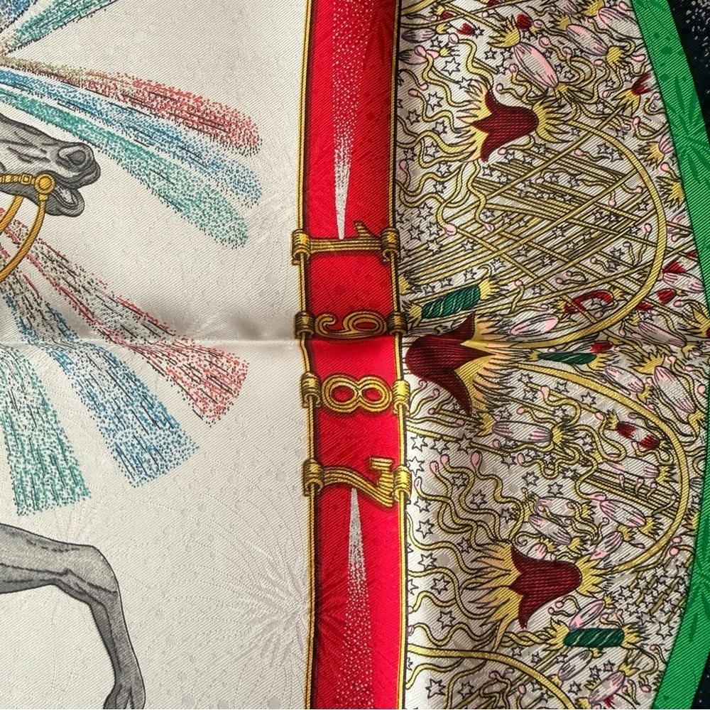 Hermes Feux d'Artifice 100% Silk Scarf in Black Red White and Gold - Picture 3 of 10